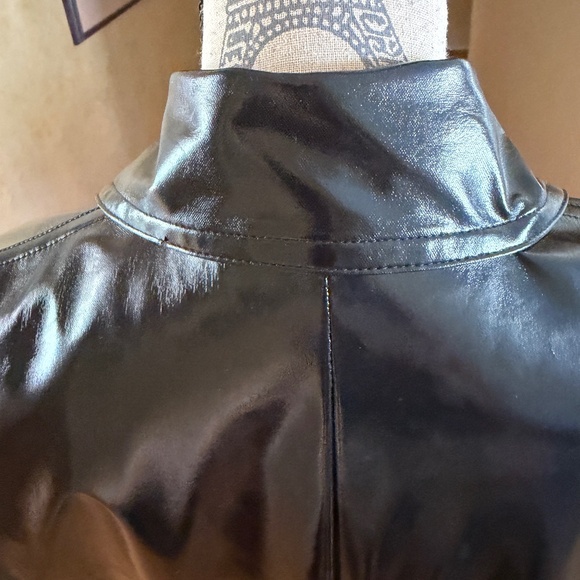 Anne Klein Black Rain Coat Slicker Trench Coat Style Size Medium - Picture 7 of 15